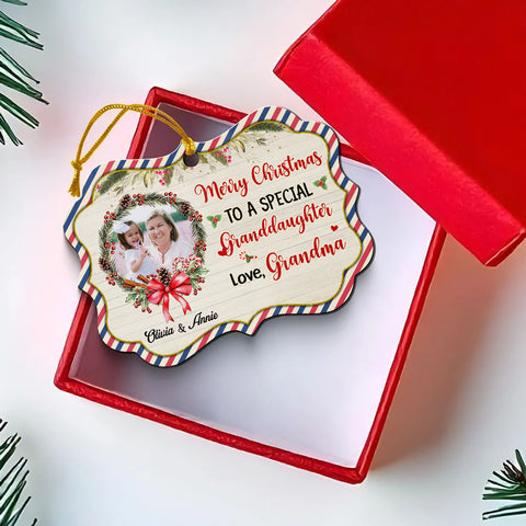 Personalized Grandma & Granddaughter Photo Ornament, Merry Christmas To A Special Granddaughter Keepsake, Custom Picture Medallion Ornament