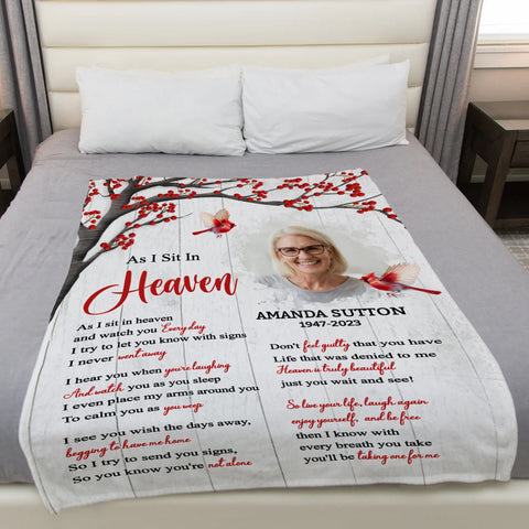 Sympathy Gifts, Memorial Blanket With Photo, Sympathy Memorial, Heaven Watching Over Family Verse, Heaven Message With Red Birds, Loss Of Mom Dad Blanket, Fleece Sherpa, Funeral Gifts