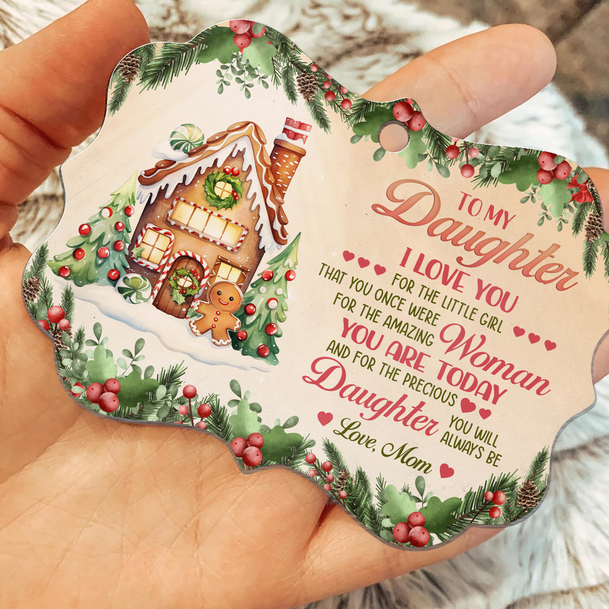 Cookie House Precious Daughter, Mom To Daughter Gingerbread House Aluminum Ornament, Christmas Tree Holiday Decoration, To My Daughters Keepsake Ornament, Gifts For Girl