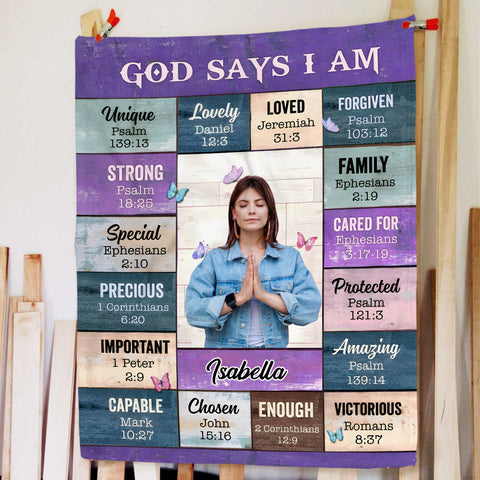 Personalized Blanket For Girl Women Family Friends Religious Gifts God Says I Am Inspirational Positive Thinking Daily Affirmation Mental Health Fleece Sherpa Blanket For Birthday