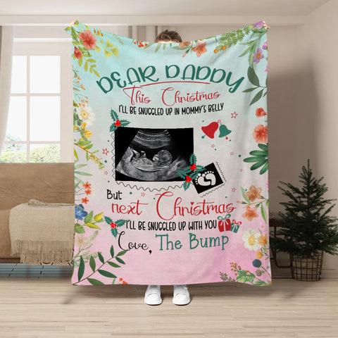 Expecting Parents Gifts, I’ll Be Snuggled Up In Mommy’s Belly, Personalized Photo Blanket, Gifts For New Daddy, Fleece Sherpa Blanket, Expectant Parents Blanket, Gifts For Birthday Xmas
