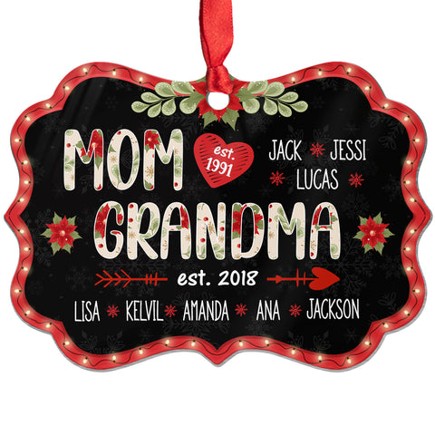 Mom Grandma Ornament, Personalized EST. Years, Custom Grandkids Names Christmas Gift, Holiday Family Established Year Ornament Keepsake