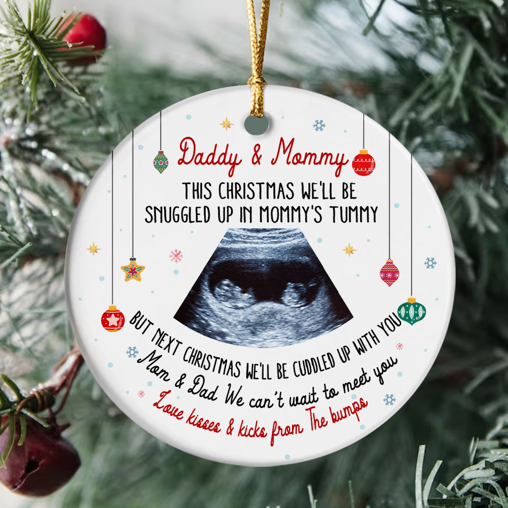 Twins Ultrasound Ornament, Daddy & Mommy Christmas Quote, Custom Sonogram Photo, Pregnancy Reveal Gift, Expecting Parents Ceramic Keepsake