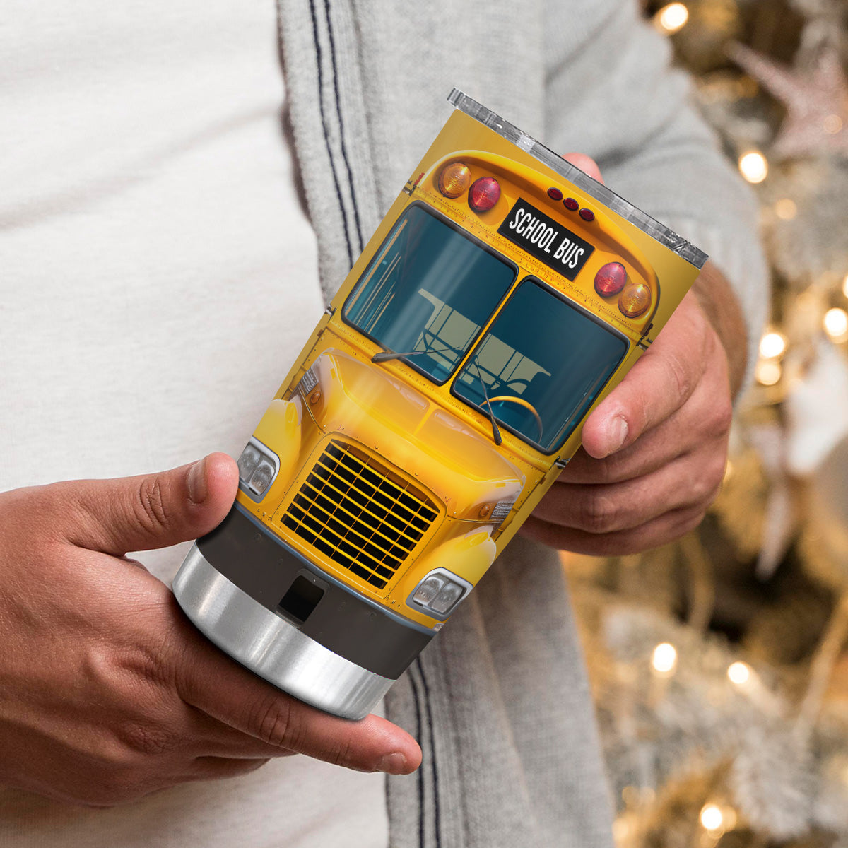 Personalized Tumbler For Men Dad Husband Coworker From Family Friends Custom Name Tumbler, Insulated Stainless Steel Travel Cup, School Bus Front And Back View Design, For Teacher