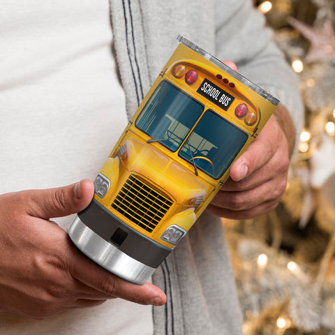 Personalized Tumbler For Men Dad Husband Coworker From Family Friends Custom Name Tumbler, Insulated Stainless Steel Travel Cup, School Bus Front And Back View Design, For Teacher