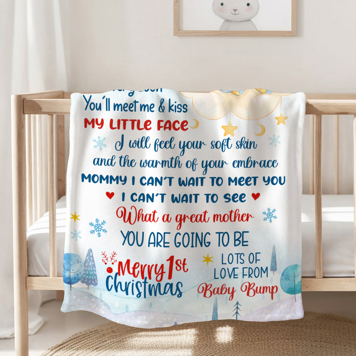Gifts For New Mom, Mommy I Can't Wait To Meet You Snowflakes Elephant Sleeping In Moon, Personalized Blanket, Gifts For New Mommy, Fleece Sherpa, New Mom Blanket, Gifts For Xmas