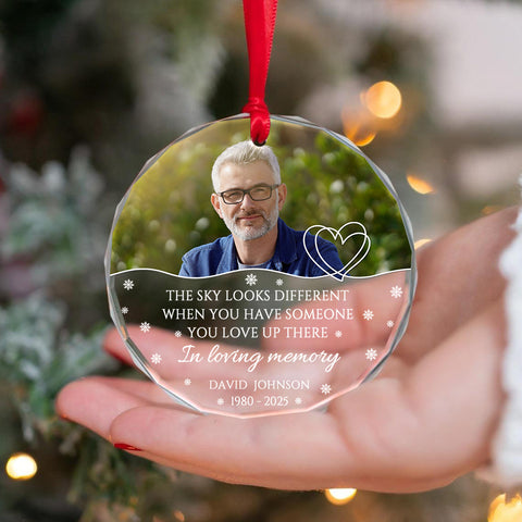 Sympathy Gifts, Memorial Ornament, The Sky Looks Different When You Have Someone You Love Up There Circle Glass Ornament For Loss Of Mom Dad, Xmas Tree Decoration, Funeral Gifts