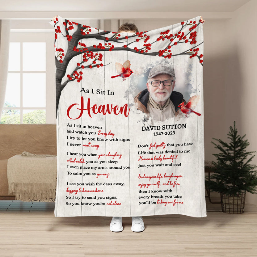 Sympathy Gifts, Memorial Blanket With Photo, Birds Symbol Of Remembrance, Personalized Name, Memorial Blanket, Birds And Tree Branch Artwork, Remembrance Photo Portrait, Loss Of Mom Dad