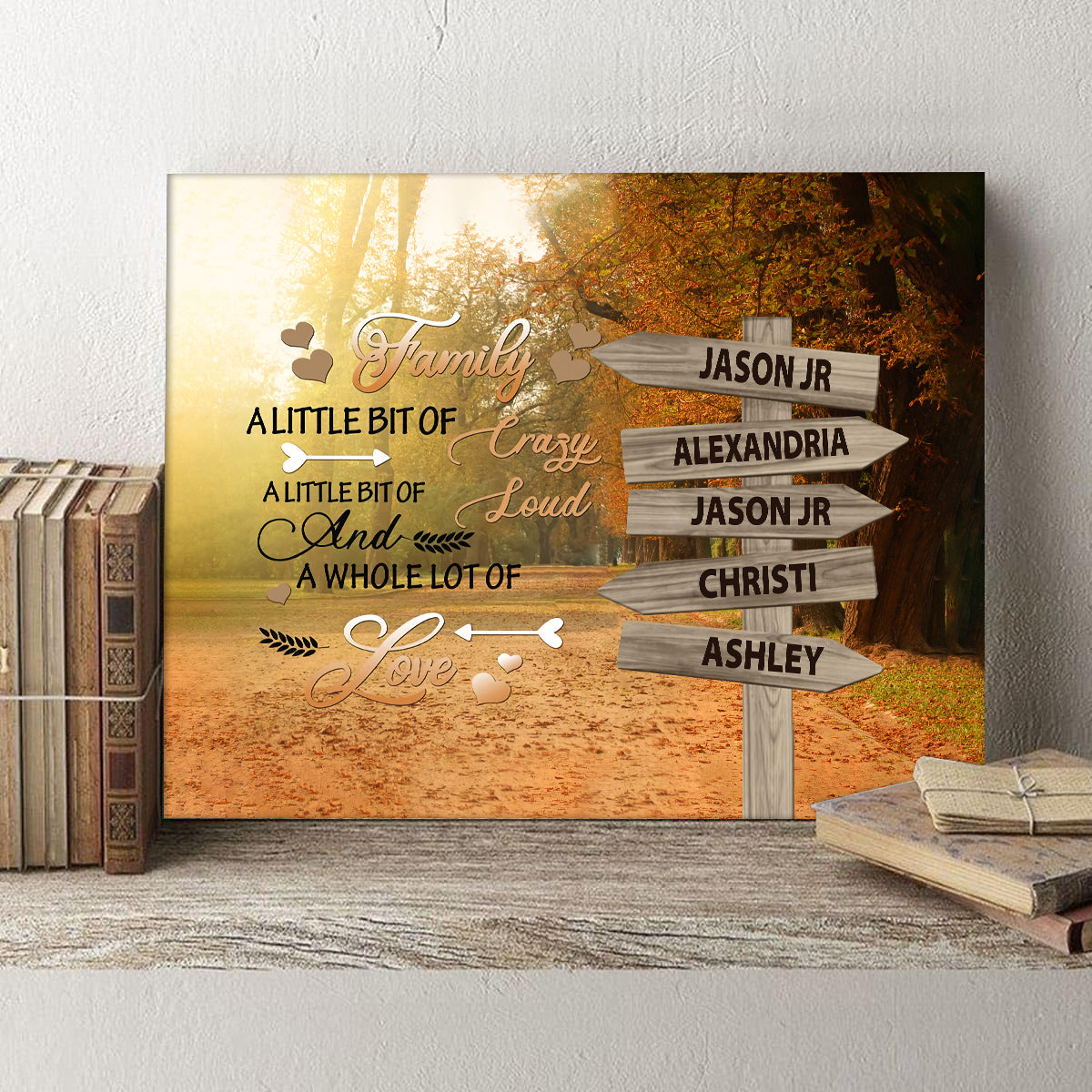 Family Gifts, A Little Bit Of Crazy Loud Autumn Street Sign Multi Name Canvas Poster Print , Personalized Canvas Wall Art, Gifts For Mom Dad, Poster Prints Home Decor, Family Wall Art