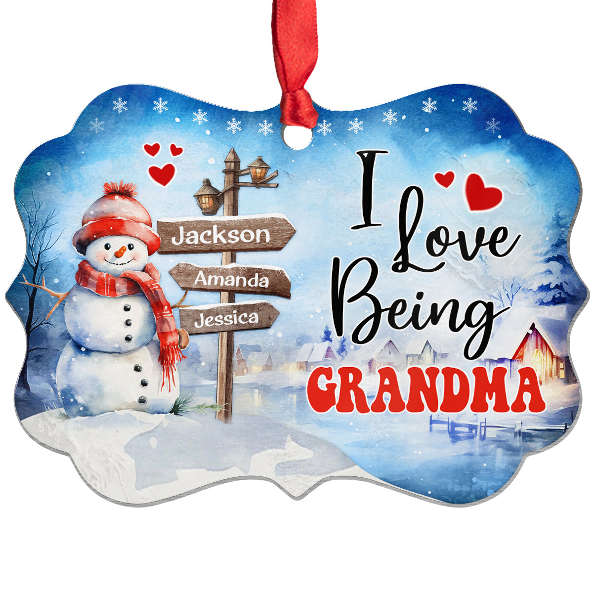 Gifts For Grandma, Cute Xmas Winter Street Sign I Love Being Grandma, Personalized Christmas Ornament Gifts For Grandparent From Grandchildren Medallion Aluminum Ornament Women Keepsake
