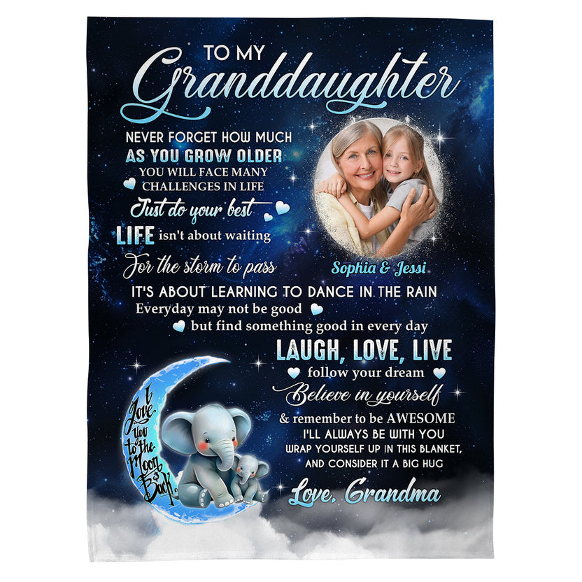 Granddaughter Gifts, As You Grow Older You Will Face Many Challenges Elephants Photo, Personalized Blanket, Gifts For Granddaughter From Grammy, Fleece Sherpa Blanket, Gifts For Xmas