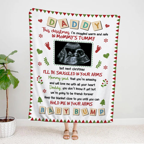 New Dad Gifts, This Christmas I'm Snuggled Warm And Safe In Mommy's Tummy Baby Ultrasound, Personalized Blanket, Gifts For New Daddy, Fleece Sherpa Blanket, Gifts For Xmas