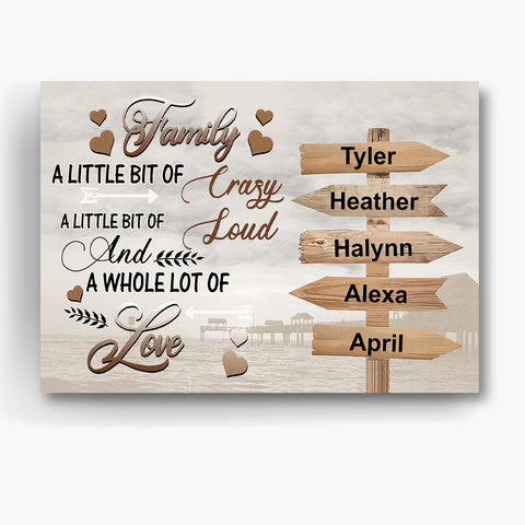 Personalized Canvas Wall Art For Parents From Kids Child Family A Little Bit Of Crazy Whole Lot Of Love Custom Multi Name Poster Prints Home Decor Family Gifts For Mom Dad On Christmas