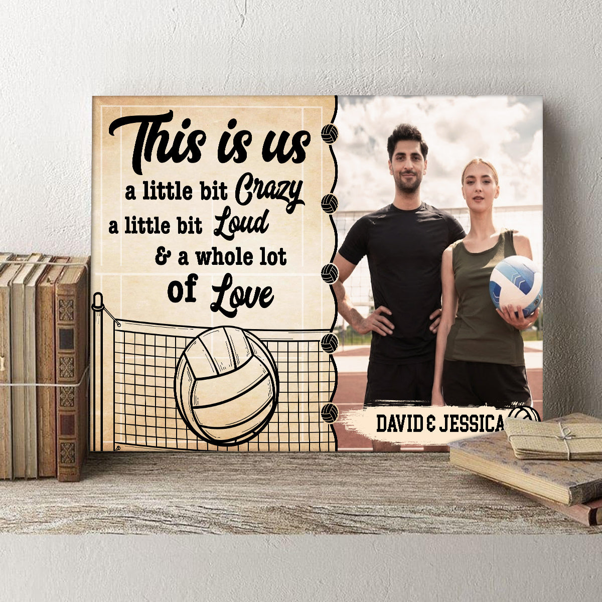 A Little Bit Loud & A Whole Lot Of Love Poster Canvas Wall Art, Personalized Name Volleyball Couple Photo Print, Romantic Sports Wall Decor, Personalized Canvas Art, Gifts For Him Her