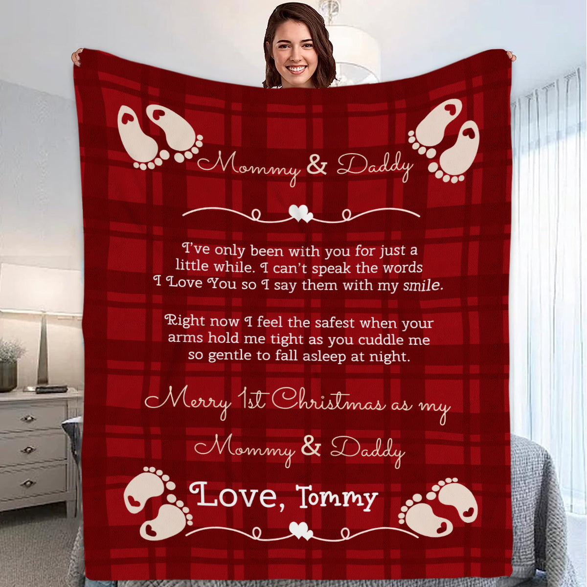 Personalized Blanket For Future Mom Dad From Grandparents Gifts For New Parents Happy First Christmas 1St Xmas As Daddy & Mommy Custom Name Fleece Sherpa Blanket Gifts For Christmas