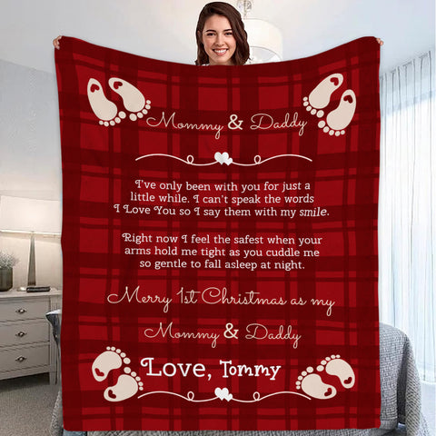 Personalized Blanket For Future Mom Dad From Grandparents Gifts For New Parents Happy First Christmas 1St Xmas As Daddy & Mommy Custom Name Fleece Sherpa Blanket Gifts For Christmas