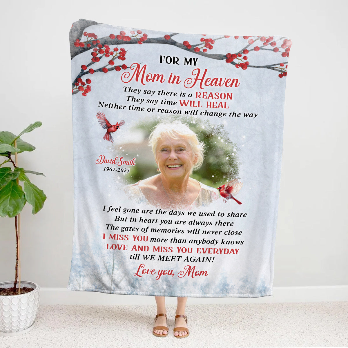 Sympathy Gifts, Memorial Blanket With Photo, Memorial Photo Upload For My Mom In Heaven Till We Meet Again, Loss Of Loved Ones Blanket, Fleece Sherpa, Funeral Gifts For Anniversary