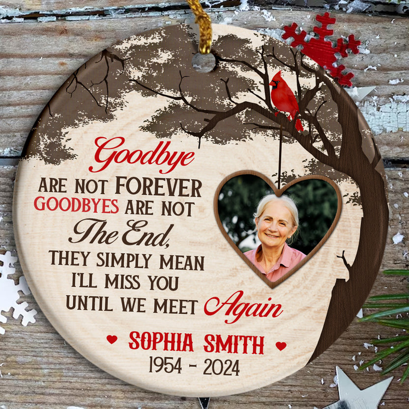 Sympathy Gifts, Memorial Ornament, Goodbye Are Not The End Red Bird And Tree Wooden Vintage Heart Photo Gifts For Loss Of Mom