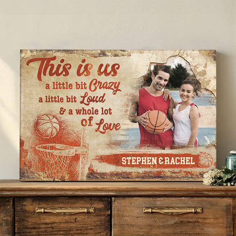 Athletic Couple Canvas Print, A Whole Lot Of Love Wording, Personalized Name Basketball Home Decor  Canvas Wall Art, Gifts For Him Her Poster Prints Wall Decor, Gifts For Valentines