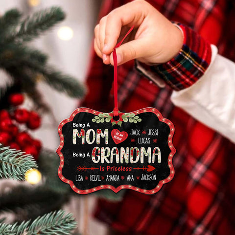 Mom Grandma Ornament, Being A Mom Is An Honor, Being A Grandma Is Priceless, Personalized Grandkids Names, Christmas Gift For Grandma