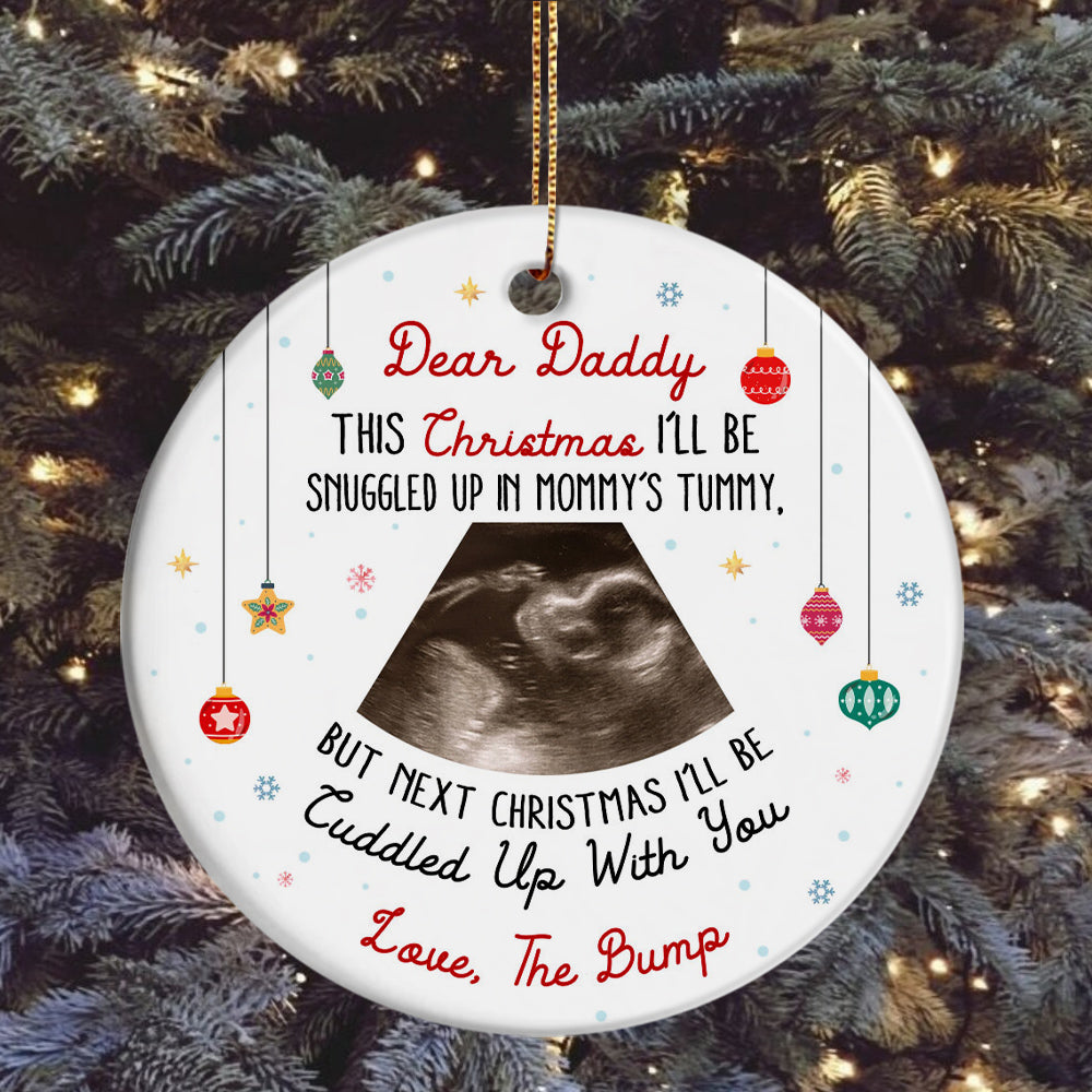 Dear Daddy Ultrasound Ornament, Snuggled In Mommy’s Tummy Poem, Love The Bump Christmas Reveal, Personalized Sonogram Keepsake Gift