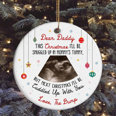 Dear Daddy Ultrasound Ornament, Snuggled In Mommy’s Tummy Poem, Love The Bump Christmas Reveal, Personalized Sonogram Keepsake Gift