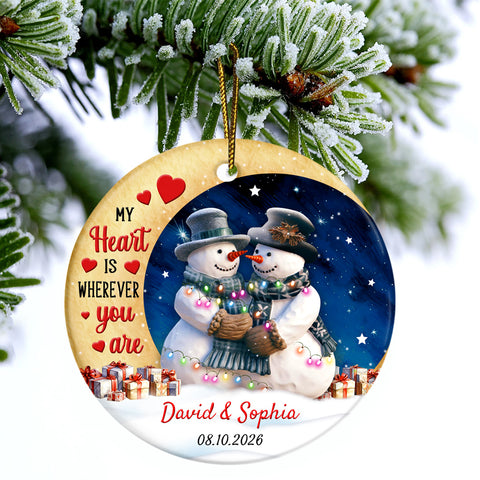 My Heart Is Wherever Cute Couple Crescents Moon, Winter Holiday Keepsake, Christmas Tree Decoration, Couple Christmas Ornament Holiday Tree Trim, Personalized Ornament Gifts For Him Her
