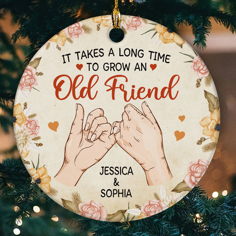 It Takes A Long Time To Grow An Old Friend, Personalized Name Tree Decor, Pinky Promise Hands, Personalized Christmas Ornament, Gifts For Old Ladies, Xmas Tree Decor Hanging