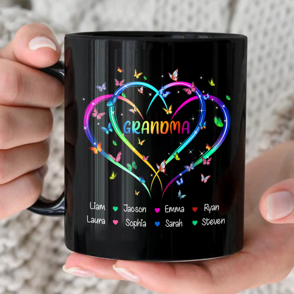 Personalized Coffee Mug For Nana From Granddaughter Grandma Mom Heart Butterflies Custom Name Novelty Ceramic Cup 11 15Oz Gifts Ideas For Grandma On Birthday Mothers Day Meaningful Gifts
