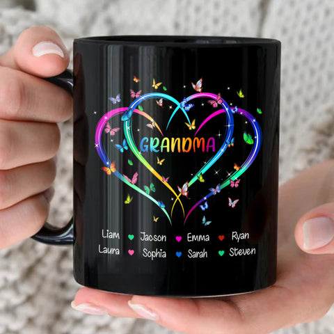 Personalized Coffee Mug For Nana From Granddaughter Grandma Mom Heart Butterflies Custom Name Novelty Ceramic Cup 11 15Oz Gifts Ideas For Grandma On Birthday Mothers Day Meaningful Gifts