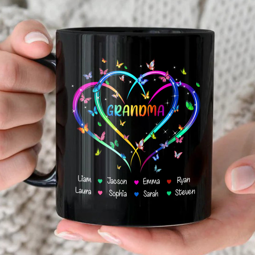 Personalized Coffee Mug For Nana From Granddaughter Grandma Mom Heart Butterflies Custom Name Novelty Ceramic Cup 11 15Oz Gifts Ideas For Grandma On Birthday Mothers Day Meaningful Gifts