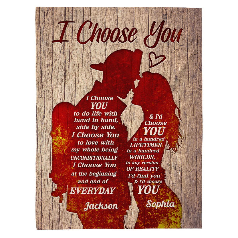 Firefighter Fireman & His Girlfriend/ Wife Silhouette Vintage I'd Find You & I'd Choose You, Personalized Blanket, Gifts For Him Her From Honey, Custom Fleece Sherpa Blanket