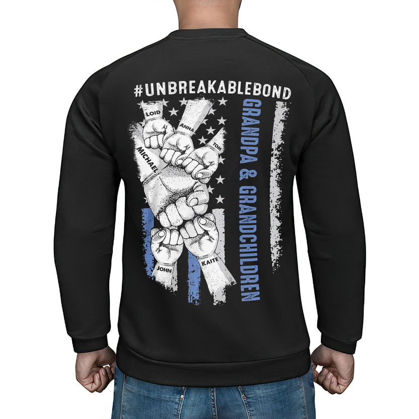 Personalized T-Shirt For Papa From Grandkids Grandpa & Grandchildren Unbreakable Bond Flag Back Side Printed Custom Name Grandpa Gifts Short Sleeve Tops Tee Shirt For Men Family