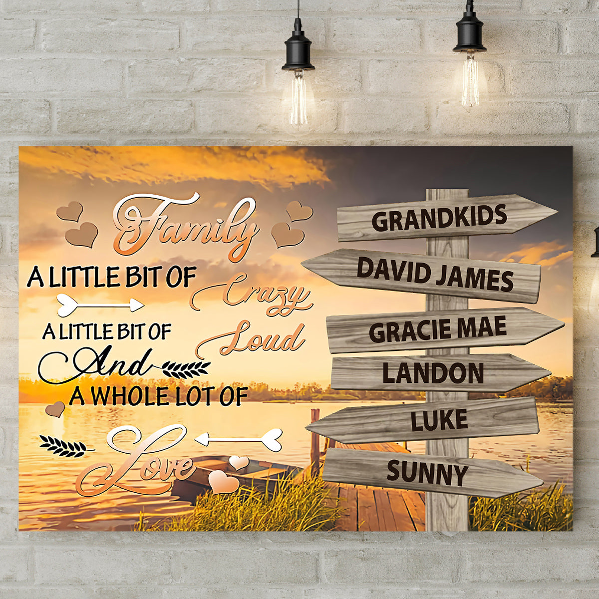 Family Gifts, Family A Little Crazy Loud And Lot Love Street Signs Wooden Sunset, Personalized Canvas Wall Art, Gifts For Mom Dad, Poster Prints Home Decor, Family Wall Art For Xmas