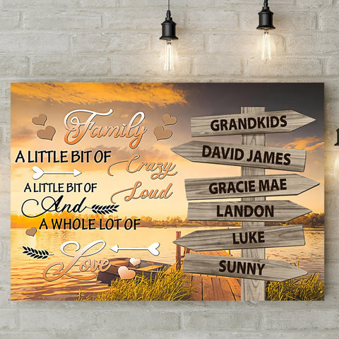 Family Gifts, Family A Little Crazy Loud And Lot Love Street Signs Wooden Sunset, Personalized Canvas Wall Art, Gifts For Mom Dad, Poster Prints Home Decor, Family Wall Art For Xmas