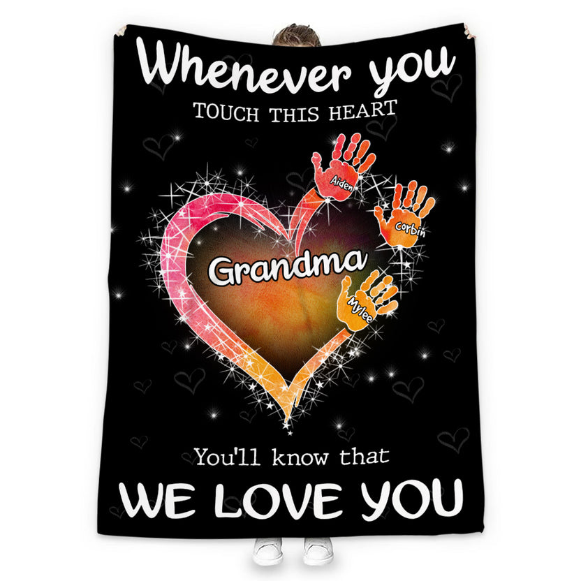 Unique Gifts For Grandma, Whenever You Touch This Heart Handprints, Personalized Blanket, Gifts For Abuela From Grandchildren, Custom Fleece Sherpa Blanket, Gifts For Christmas Xmas