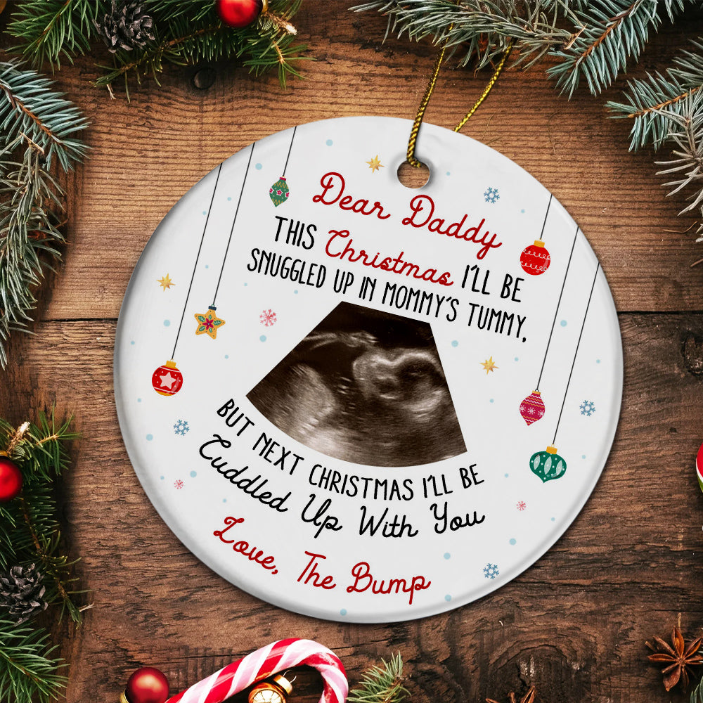 Dear Daddy Ultrasound Ornament, Snuggled In Mommy’s Tummy Poem, Love The Bump Christmas Reveal, Personalized Sonogram Keepsake Gift