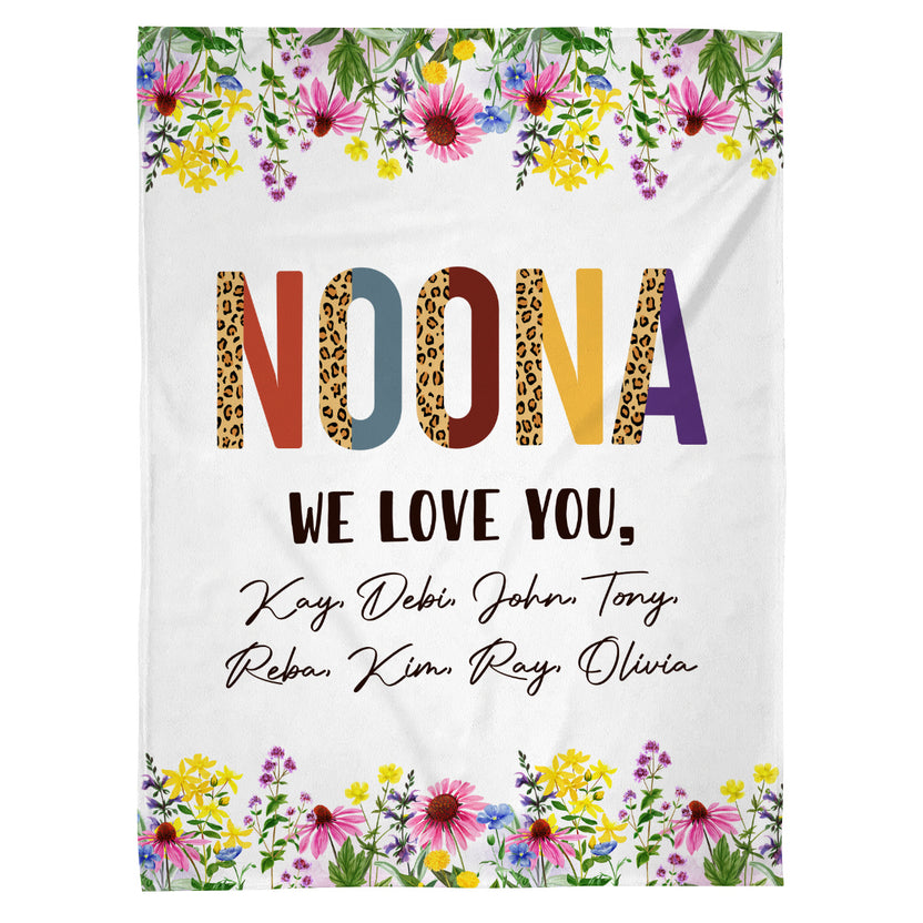 Grandma Gifts, Noona Blanket, Floral Family Message Layout, Personalized Name, Personalized Blanket, Gifts For Nonna From Grandkids, Custom Fleece Sherpa For Mother's Day