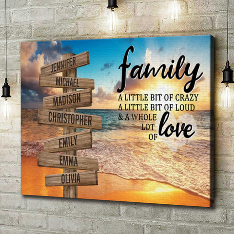 Personalized Canvas Wall Art For Mom Dad Grandma From Kids Grandkids Wooden Signs A Little Crazy Loud Sunset Custom Multi Name Poster Prints Home Decor Family Gifts For Mom Dad On Birthday