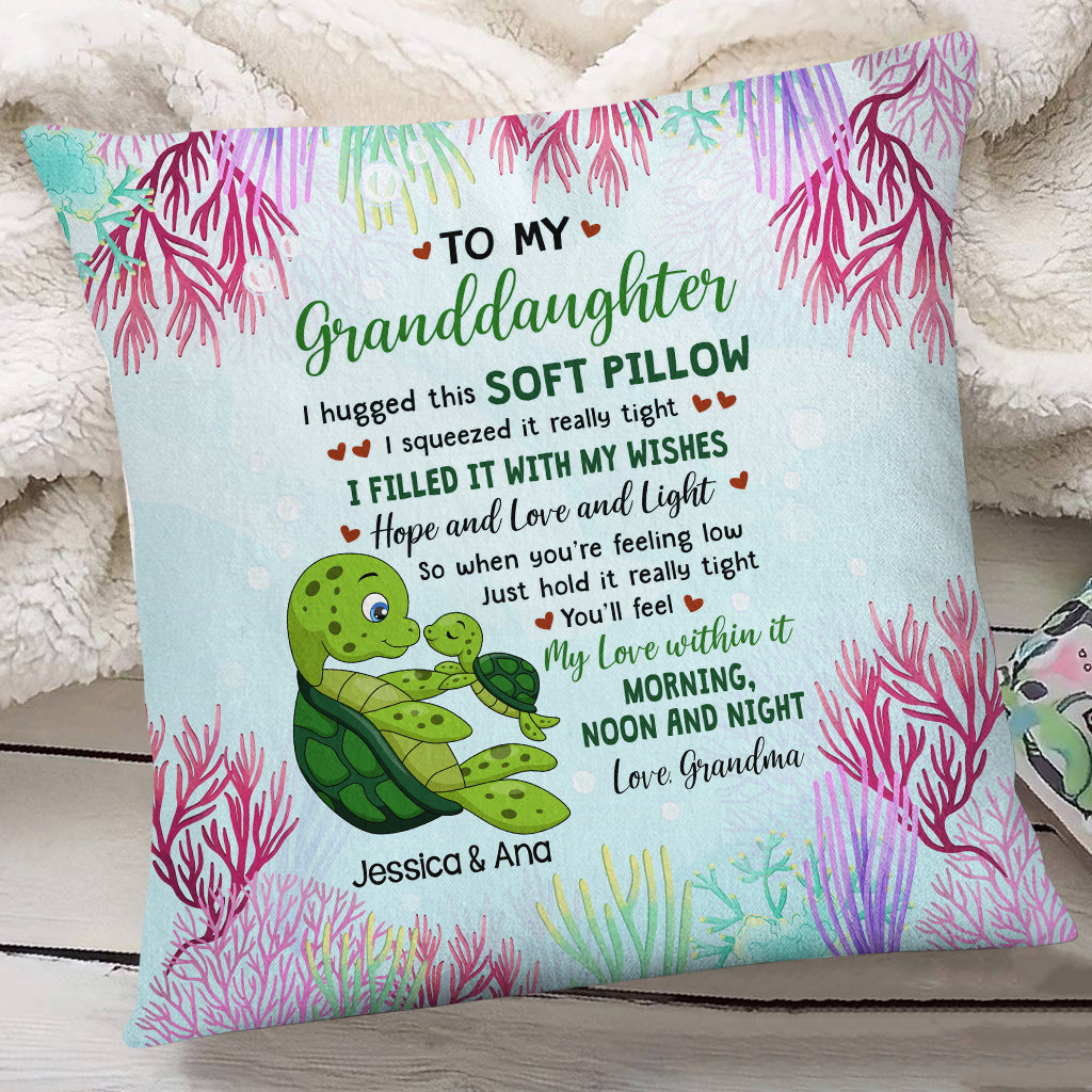 Personalized Square Pillow For Granddaughter From Grandma Gifts For Granddaughter I Hugged This Soft Pillow Sea Turtle Grandma Turtle Custom Name Double Sided Sofa Couch Cushion On Birthday