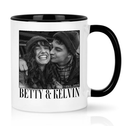 Couple Photo Mug, Personalized Name Custom Black White Photo, Romantic Matching Couple, Personalized Coffee Mug, Gifts For Him Her Honey, Ceramic 11 15oz Cup, Gifts For Valentine