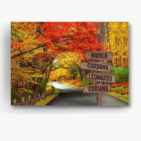 Personalized Canvas Wall Art For Mom Dad From Kids Street Sign Autumn Road Crossroads Family Horizontal Housewarming Custom Multi Name Poster Prints Home Decor Family Gifts For Parents