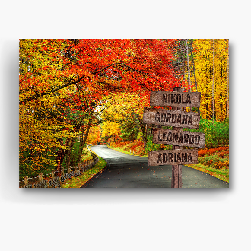 Personalized Canvas Wall Art For Mom Dad From Kids Street Sign Autumn Road Crossroads Family Horizontal Housewarming Custom Multi Name Poster Prints Home Decor Family Gifts For Parents