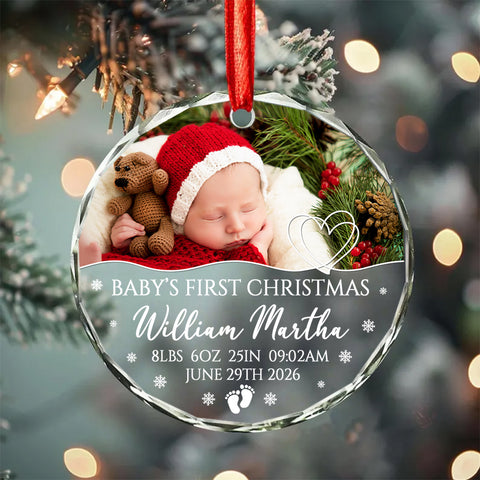 Family Gifts, Baby's First Christmas Circle Glass Ornament, Newborn Holiday Decoration, Newborn Keepsake, Custom Holiday Glass Tree Ornament, Gifts For New Siblings Baby Children