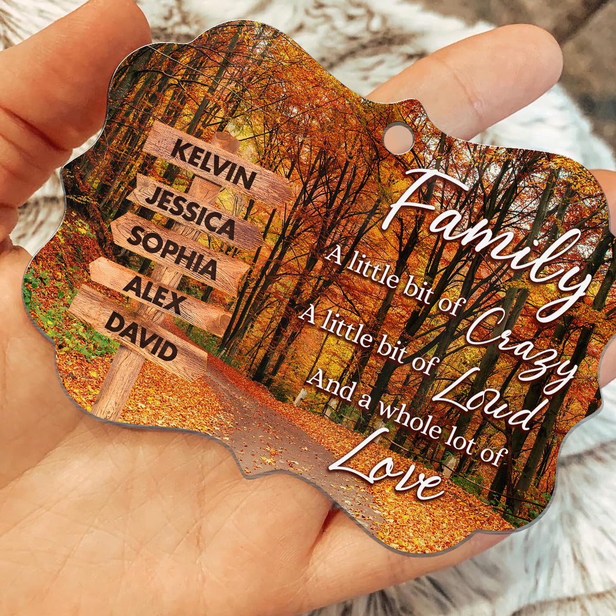 Family Little Bit Crazy, Little Bit Of Loud And Whole Lot Of Love Wooden Street Sign With Names Autumn Leaves Road Ornament