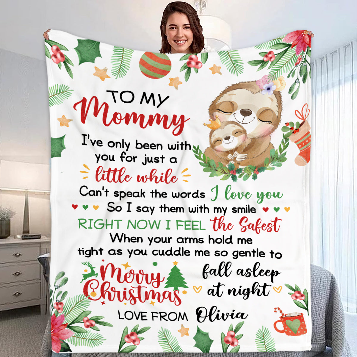 Personalized Blanket For New Mom From Newborn Baby Family Cute Sloth I've Only Been With You Christmas Decorations Custom Name Gifts For Future Mom Fleece Sherpa Blanket For Christmas