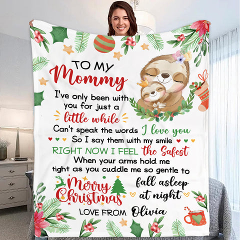 Personalized Blanket For New Mom From Newborn Baby Family Cute Sloth I've Only Been With You Christmas Decorations Custom Name Gifts For Future Mom Fleece Sherpa Blanket For Christmas