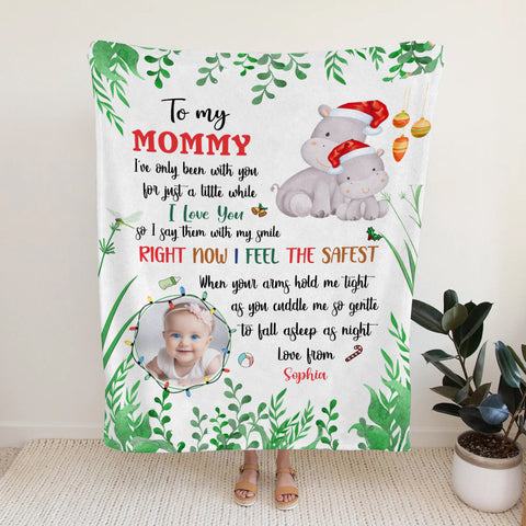 Pregnant Mom Gifts, Right Now I Feel The Safest Upload Photo With Hippo, Personalized Blanket, Gifts For Expected Mom Mommy, Fleece Sherpa, Mom To Be Blanket, Gifts For Christmas Xmas