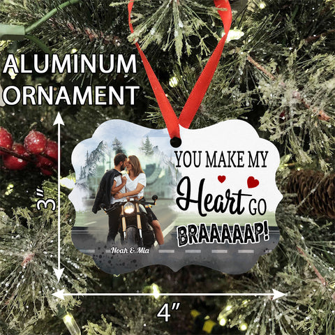You Make My Heart Go Braaaap!, Motorcycle Couple Ornament, Romantic Biker Love Quote, Personalized Names, Adventure Love Decor Gifts For Him Her , Xmas Tree Decor, Gifts For Valentine