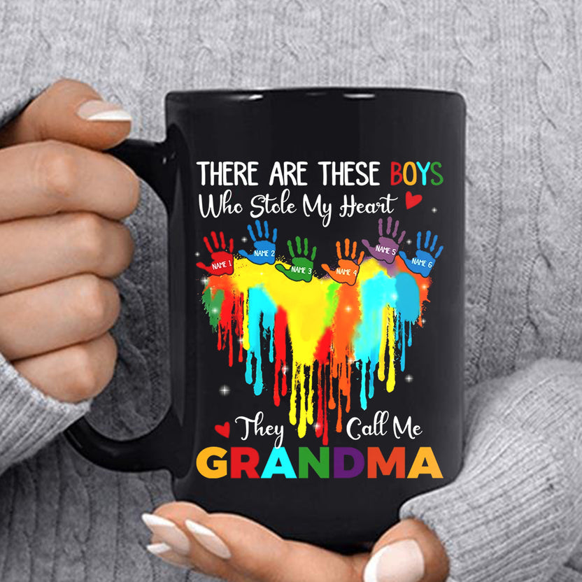 Personalized Coffee Mug For Gigi From Grandson Grandma Heart With Colorful Handprint Watercolor Hand Kids Custom Grandkids Name 11 15oz Ceramic Black Cup Gifts For Grandma For Christmas